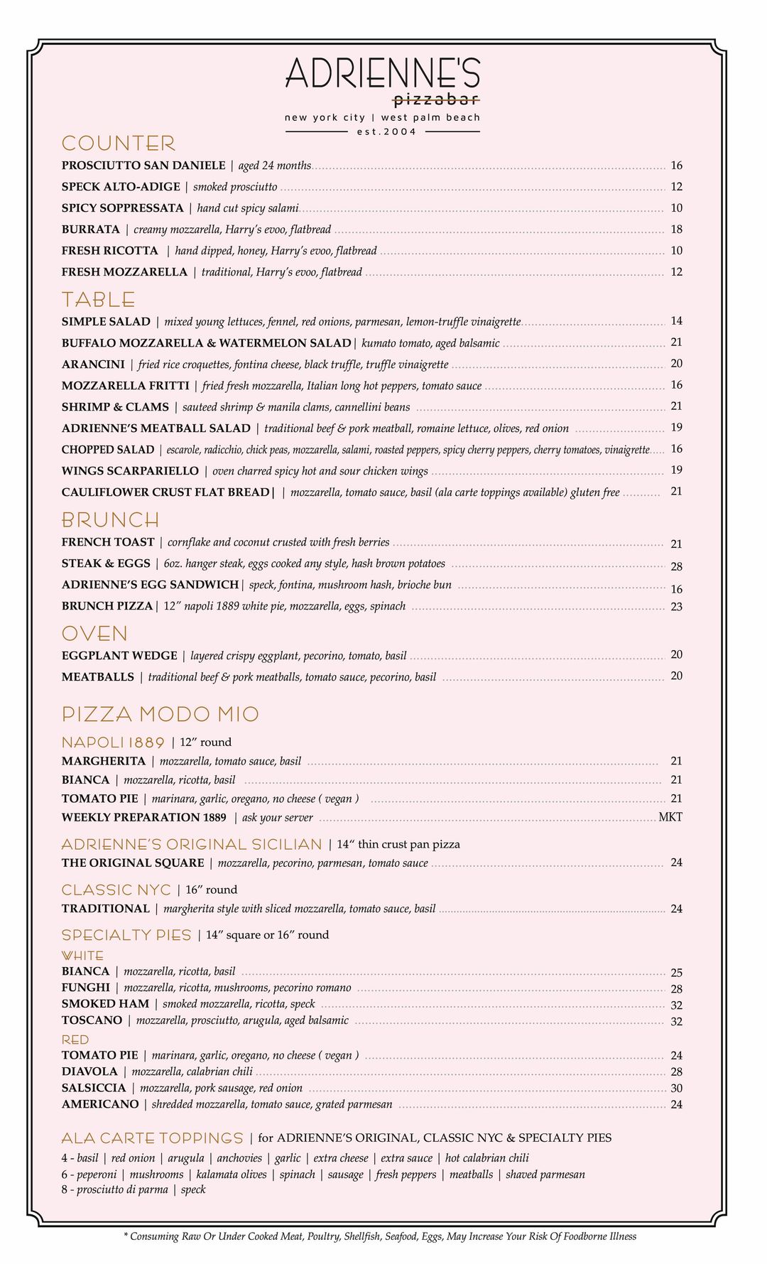 Yolk - West Palm Beach Menu West Palm Beach Menu | Adrienne's Pizzabar | CityPlace